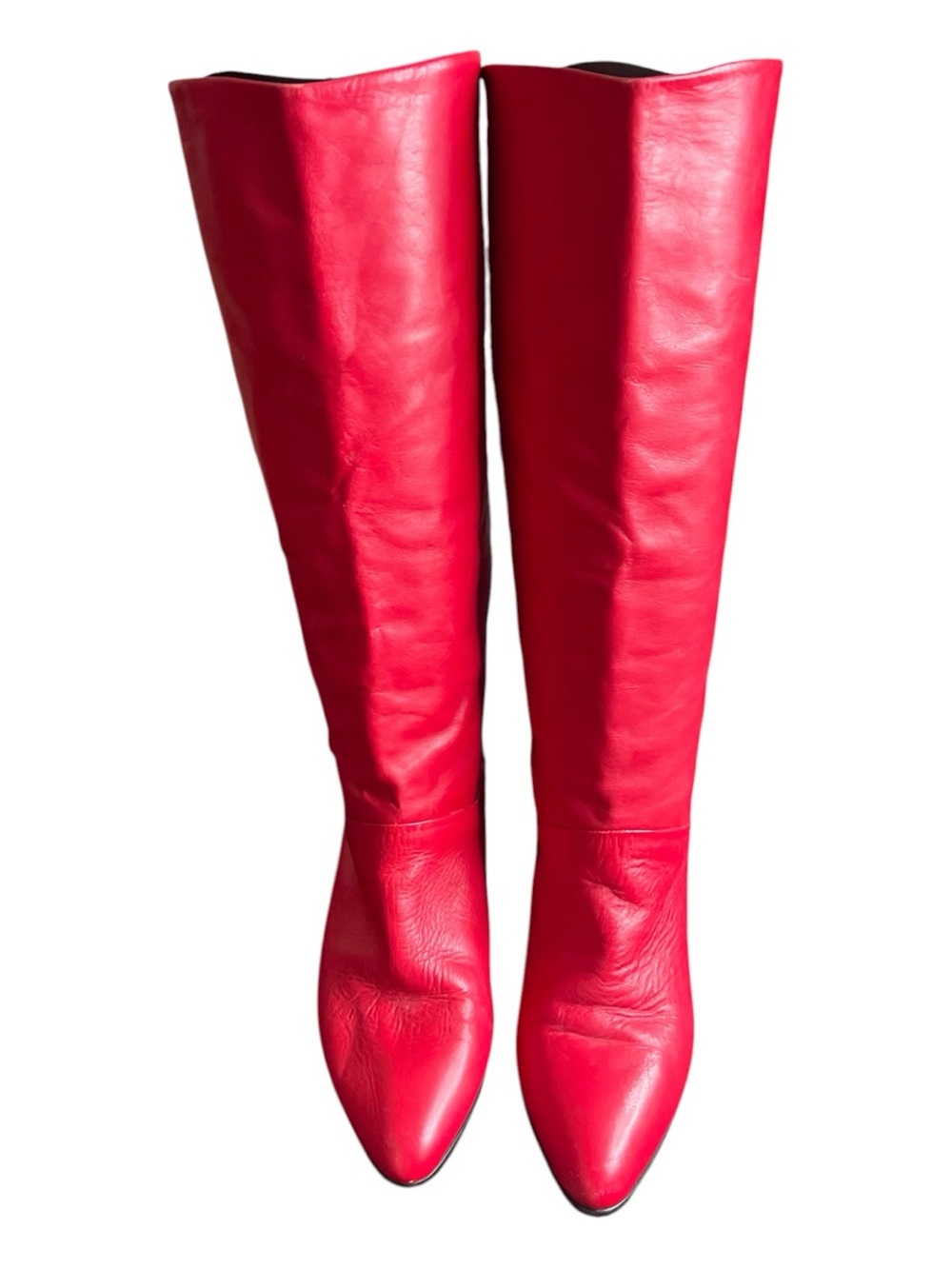 VTG Red Genuine Leather Y2K 80’s Slouchy Knee High Boots Size 10 Made in Uruguay